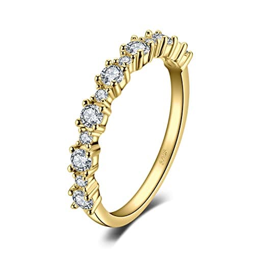 Image of JewelryPalace Classic Cubic Zirconia Wedding Rings for Women, Half Eternity 925 Sterling Silver 14K Yellow Gold Plated Promise Ring for Her, Round Cut Simulated Diamond Anniversary Band Ring Size 9