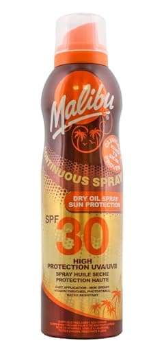 Image of Malibu Sun SPF 30 Continuous Dry Oil Spray for Tanning with Shea Butter Extract, High Protection, Moisturising Tanning Oil Mist, Water Resistant, 175ml