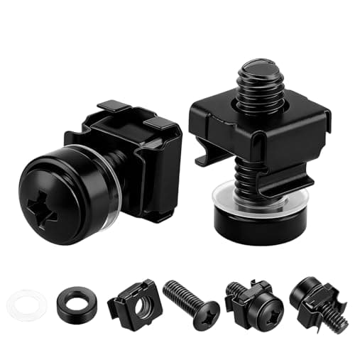 Image of 40 Pcs/20 Set Rack Mount Cage Nuts and Screws Kit, M6x20mm Server Rack Screws and Cage Nuts, Mount Server Cabinets Bolts and Washers for Audio Shelves Cabinets (Black)