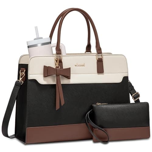 Image of LOVEVOOK Laptop Handbags for Women, 15.6 Inch Ladies Work Bags Large Tote Bags with Compartments, PU Leather Womens Handbag Shoulder Bag for Office School Teacher Shopping Business