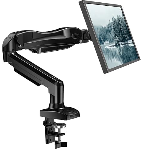 Image of HUANUO Single Monitor Arm Desk Mount for 13 to 32 inch Screens, Tool Free Height Adjustable Monitor Stand with Tilt Swivel Rotate, 75 & 100mm VESA Mount, Load 19.8 lbs, C-clamp & Grommet Options