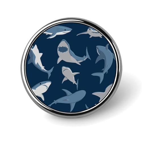 Image of Ocean Shark Badges Pin, 2.5cm Exquisite Round Badge, Lightweight Button Badges for Women Men, Decorative Metal Circular Brooch Pins for Clothing Backpacks Hats Gifts