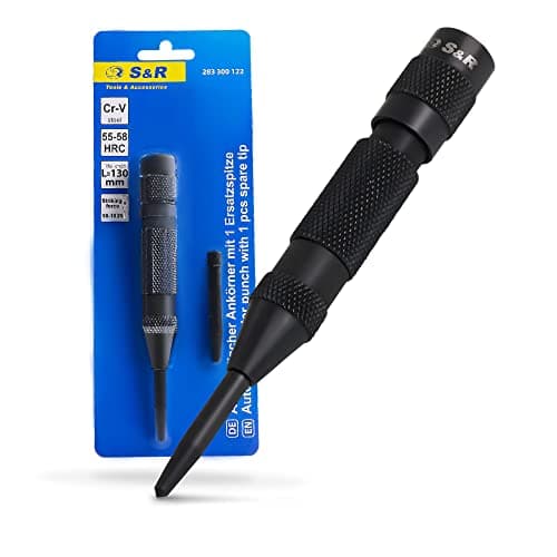 Image of S&R Automatic Centre Punch 130 mm – 50–100 N Adjustable Impact | Full-Metal, Knurled Grip | Cr-V Tip + 1 Spare | for Metal, Wood, Stone, Plastic