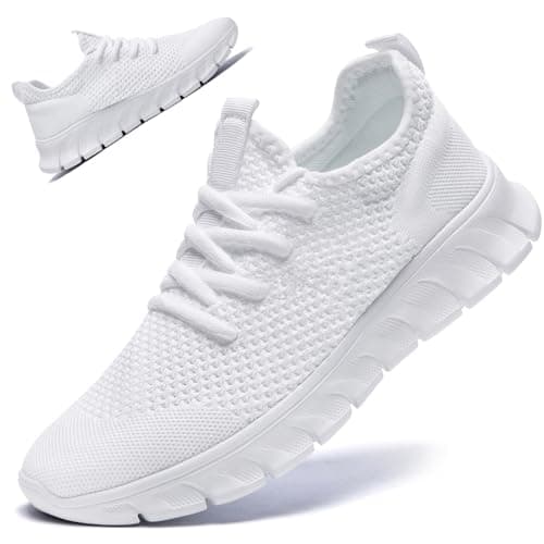 Image of RJYWGS Mens Womens Trainers Gym Running Shoes Slip On Sneakers Walking Comfortable Sports Fitness Trainers for Men Women White Size 11 UK(Label Size:46)
