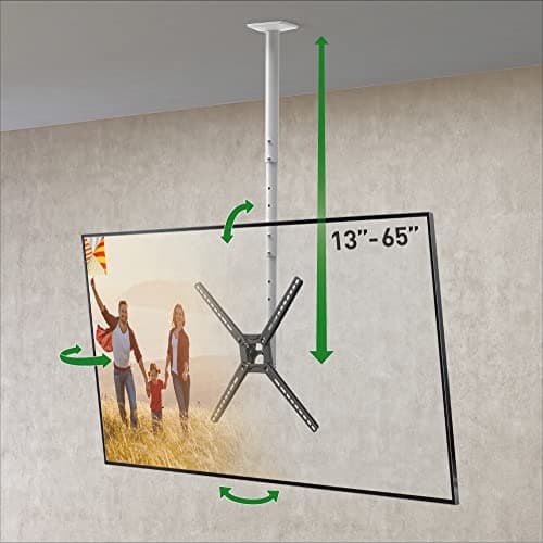 Image of Barkan 97cm Long White TV Ceiling Mount, 13-65 inch Full Motion - 3 Movement Flat/Curved Screen Bracket, Holds up to 40kg, Telescopic Height Adjustment, Fits LED OLED LCD