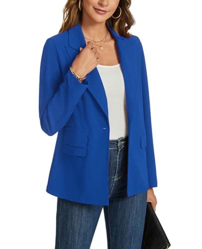 Image of MINTLIMIT Women's Blazer Long Sleeve Notched Lapel Button Front Royal Blue Blazer Jacket with Pockets for Business Work Office Formal, Royal Blue, XL