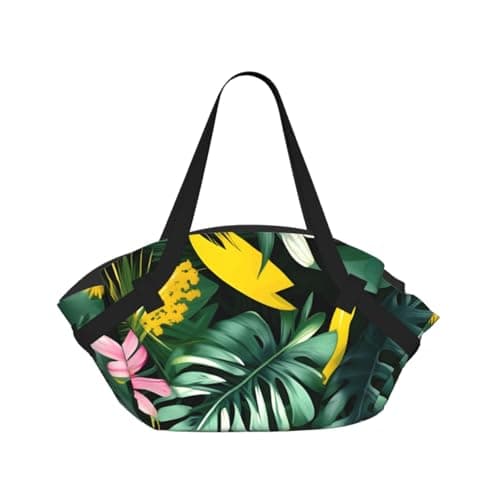 Image of Tropical Leaves With Flowers Print Foldable Camping Bag Duffle Bag Waterproof Travel Bag Camping Mattress For Outdoor Park Beach