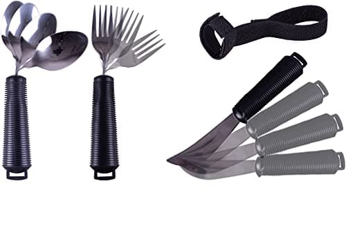 Image of Aidapt Bendable Cutlery Set with a Knife, fork, Spoon and Utensil Straps Soft Grip Eating Aid, Bend to any Angle, Reduce Wrist Stress, ideal for those with Arthritis, Limited Grip and Arm Movement