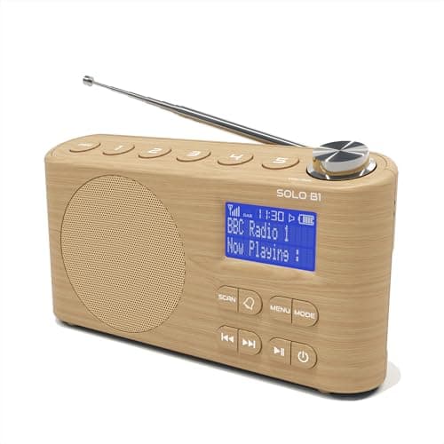 Image of DAB/DAB+ & FM Portable Digital Radio | Bluetooth | Rechargeable Battery | Dual Alarms & Sleep Timer | Perfect for Home, Office or Outdoors | AZATOM Solo B1 (Oak)