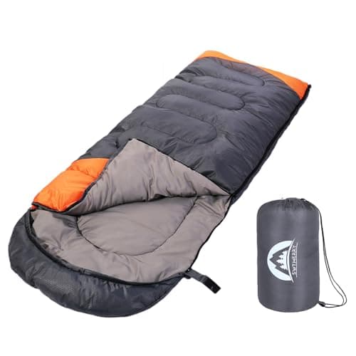 Image of Sleeping Bag 3 Seasons (Summer, Spring, Fall) Warm & Cool Weather - Lightweight,Waterproof Indoor & Outdoor Use for Kids, Teens & Adults for Camping Hiking, Backpacking and Survival (Grey Orange)