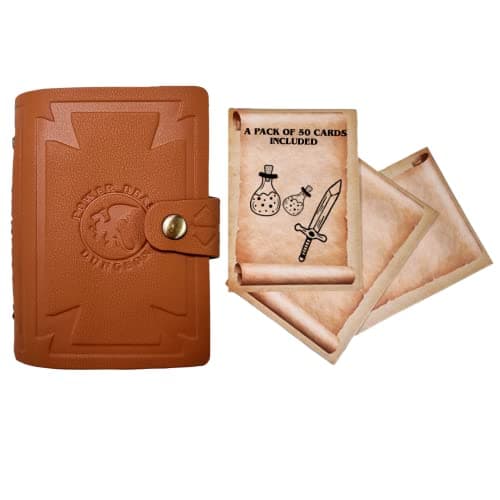 Image of Power Beast Dungeon Spellbook Cards Holder, Pocket Compendium, Dungeons and Dragons Book, Dungeon Master Gift, D&D 5e, Role Playing Games, DND Dices, RPG, Pathfinder + 50 Scroll Cards Included.