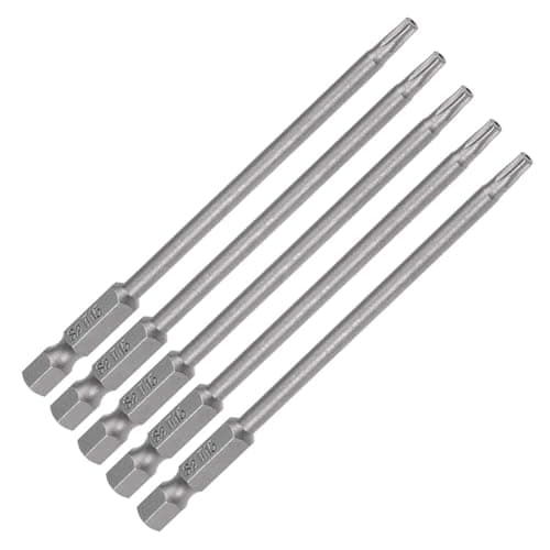 Image of TA-VIGOR 5Pcs T15 Torx Head Screwdriver Bits 1/4 Inch Hex Shank, 100mm Long Magnetic Tamper Proof Star S2 Steel Security Torx Bits with Hole for Impact Driver Drill Bits Hand Tools