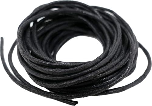 Image of Black Waxed Cotton Cord 2mm - 10 Metres - Necklace Cord, Bracelet Thread, Beading String - For Jewellery Making, Macrame, and DIY Projects