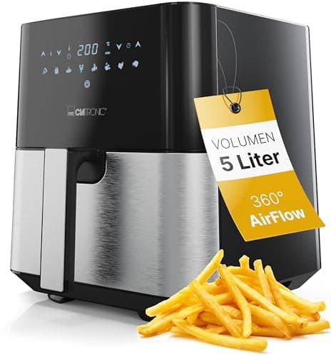 Image of Clatronic FR 3782 H Single 5 L Stand-alone 1450 W Hot air fryer Black, Stainless steel