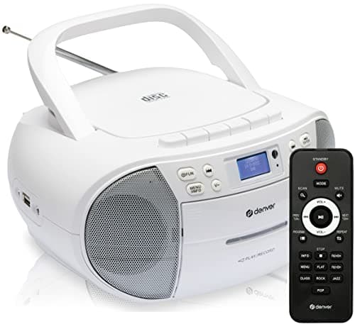 Image of Denver Portable Radio CD Tape Cassette Player With DAB Radio – Mains or Battery Power, Cassette Tape Play & Record, DAB+ & FM Clock Radio & Alarm, USB for MP3 Playback, Stereo System Boombox - TDC-280