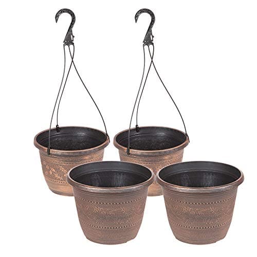 Image of YouGarden Acorn Set - 2 x Baskets & 2 x Planters 25cm (10in) in Copper-Tone