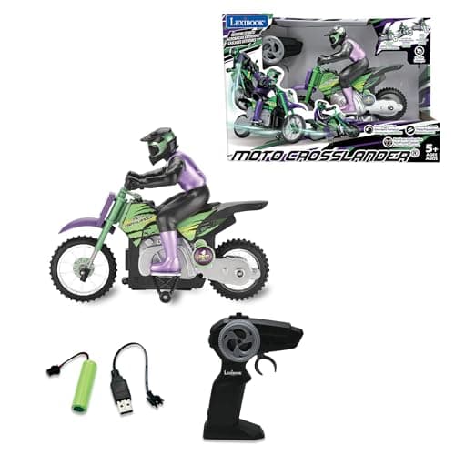Image of LEXIBOOK, Crosslander®, Radio-controlled off-road motorcycle, up to 12km/h, perfect balance, light effects, crazy skids, fast acceleration, ergonomic remote control, rechargeable, RC18
