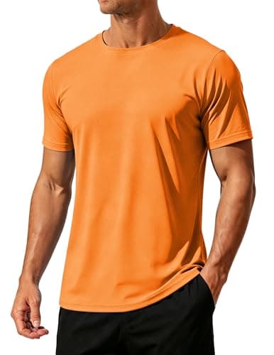 Image of SMENG Tshirts Men UK Summer Quick Dry Gym Clothes UPF 50+ Wicking Sports T Shirts Short Sleeve Work Tops for Men Orange S