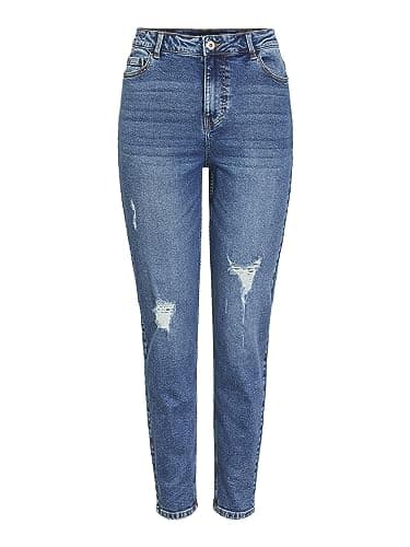 Image of PIECES Female Mom Jeans High Waist, Medium Blue (Medium Blue Denim), S