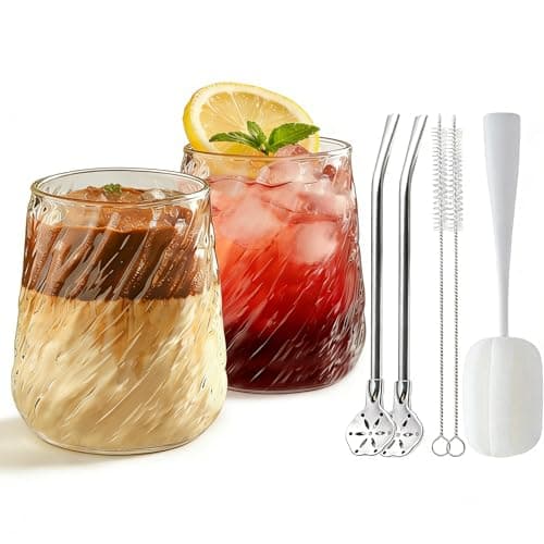 Image of COEWUR Ribbed Drinking Glasses Set of 2-380ML Water Juice Gin Tumbler Cocktail Glasses Drinking Glassware, Highball Glass Cups, Ripple Beverage Tumblers Set, Ideal for Home Restaurant Events Parties