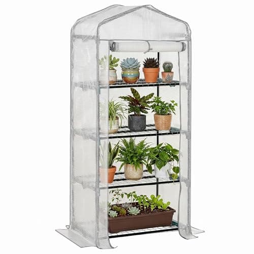 Image of Outsunny 4 Tiers Mini Portable Greenhouse Compact Plant Grow Shed Metal Frame PE Cover 160H x 70L x 50Wcm