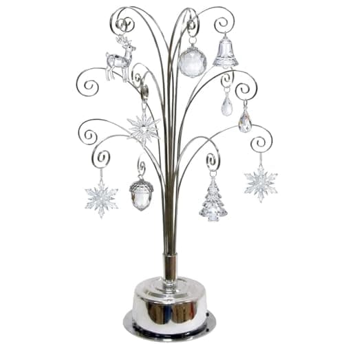 Image of HOHIYA Rotating Ornament Display Tree Stand 16.75″ Decorative Hanging Holder for Swarovski and Crystal Christmas Ornaments Silver Hanger Hook for Suncatchers and Holiday Decorations