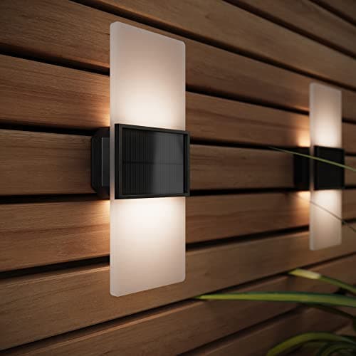 Image of SolarCentre® Gemini Set of 2 White & Warm White Outdoor Solar Powered Wall Lights (20cm)