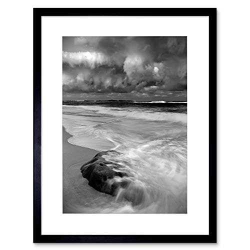 Image of Wee Blue Coo Nature Landscape Storm Sea Beach Black White Wave Framed Wall Art Print