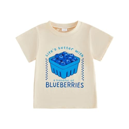 Image of Baby Boys Girls Summer Graphic Tees Fruit Letters Print Short Sleeve Tops Crew Neck Shirts Toddler Kids Funny Tee Summer Clothes 1-6 Years (White, 2-3 Years)