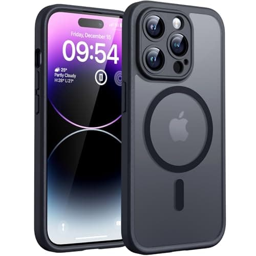 Image of TOCOL Magnetic for iPhone 14 Pro Case 6.1-Inch, Fit for MagSafe, Upgraded [Full Camera Protection], [14FT Military Grade Drop Tested] Shockproof Slim Translucent Matte Back Phone Cover (Black)
