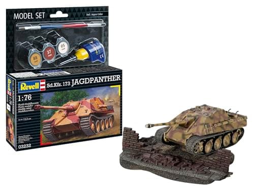 Image of Revell Model Set 63232 Sd.Kfz.173 Jagdpanther Tank 1:76 Scale Unbuilt/Unpainted Plastic Model Kit with Accessories