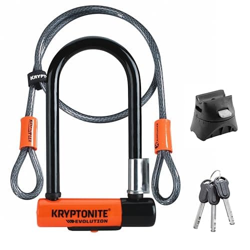 Image of Kryptonite Evolution Mini-7 Bike U-Lock with Cable, Heavy Duty Anti-Theft Bicycle U Lock, 13mm Shackle and 10mm x4ft Length Security Cable with Mounting Bracket and Keys