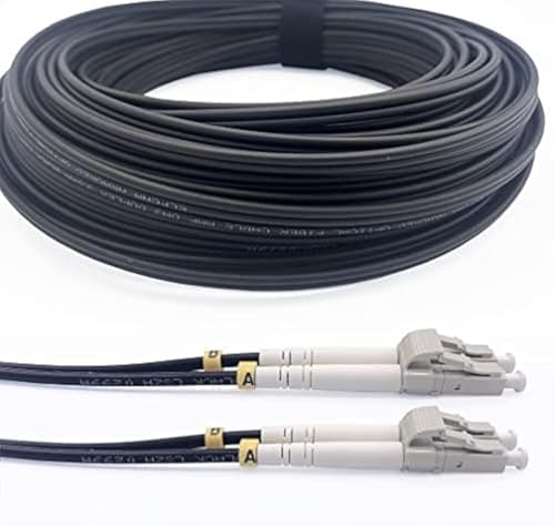 Image of Elfcam® - 20m/65.6ft Outdoor and Indoor Shielded Armored Fiber Optic Cable LC/UPC to LC/UPC OM3 Multimode Duplex 50/125μm LSZH, Black 20 Meters