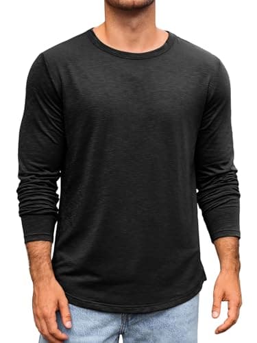 Image of Runcati Men's Long-Sleeved Crew Neck T-Shirt Plain Regular Fit Tops Sports Leisure Shirts Casual Basic Vest, black, XL