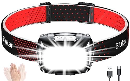Image of Blukar Head Torch Rechargeable, Super Bright COB Headlamp Headlight with Sensor Control & Red Lights, 8 Light Modes, Spotlight Floodlight Combination, Waterproof, Long Battery Life for Work,Emergency