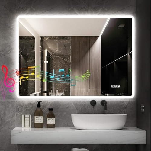Image of STARLEAD 600x800 mm Bathroom-Mirror-with-LED-Lights for Wall, Bluetooth, Anti-Fog, 3 Colors Dimmable Bathroom-LED-Mirror, Memory Function, HD Tempered Glass, IP44 Smart-Mirror (Horizontal/Vertical)