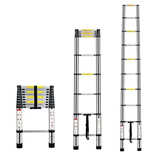 Image of Multibao 2.9m 9.5Ft Multi-Purpose Aluminium Telescopic Ladder Extension Extendable Step Folding 330 pound/150 kg Capacity Black 10 Steps