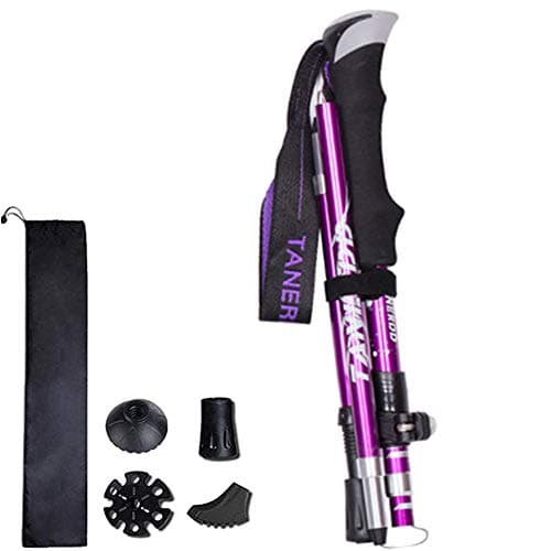 Image of Wsobue Walking Poles-Hiking Trekking Poles With Antishock and Quick Lock System, Telescopic, Collapsible, Ultralight Foldable Hiking Walking Sticks for Seniors Women Men (Purple-1 PACK)