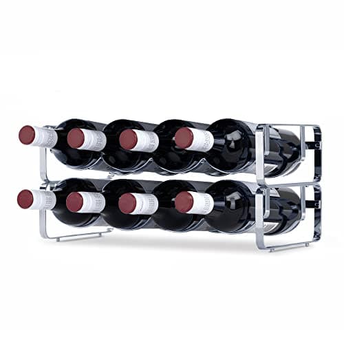 Image of LIVIVO Elegant Stackable Wine Shelf Rack Metal Countertop Storage Organiser Holder Display Stand Up to 4 8 12 Bottles Ideal For Wine Bottles Water Drinks Beverages Whiskey Juice Liquor (2, Silver)