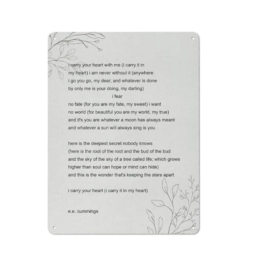 Image of ACDOET Rustic Metal Tin Sign E.E. Cummings Poems I Carry Your Heart Painting Prints For Home Wall Art Decor Artwork 12x16 Inch