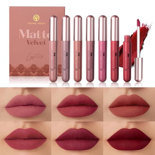 Image of YOUNG VISION 6-Pc Matte Nude Liquid Lipstick Set - Long-Lasting & Pigmented Shades, Lip Gloss Bundle Gift Collection for Girls/Women