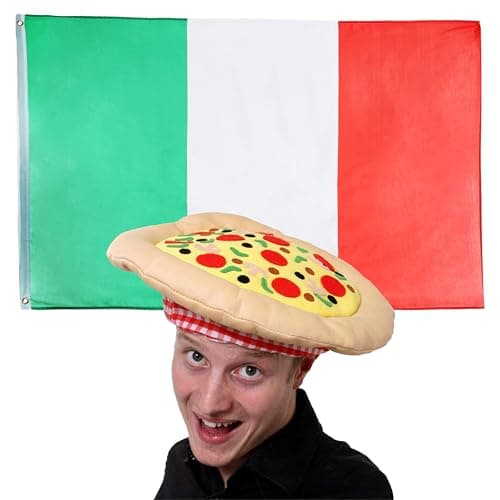 Image of Italian Fancy Dress Accessory Set - 3x5ft Flag With Pizza Hat for Carnevale Italy Supporters and Football Rugby Events