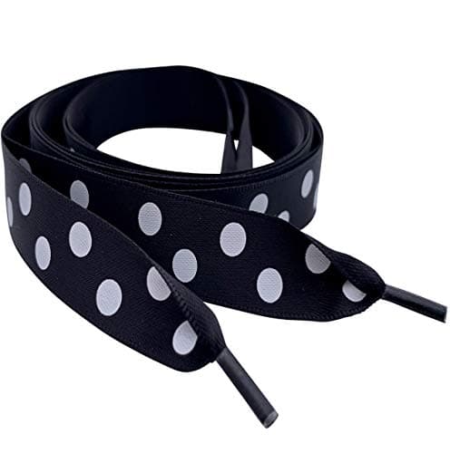 Image of My Ribbon Laces Black Polka Dot 142cm / 56“ Flat Satin Ribbon Shoe Laces/Shoelaces Bootlaces Suitable for Dr Martens/Doc Boots - To Fit Dr Martens Shoe Style 1460W 8 Eyelet shoes