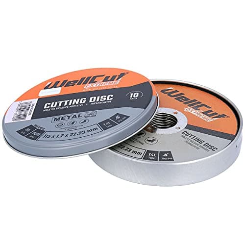 Image of WELLCUT 10-Piece Set Metal Cut Off Wheels Extreme 115mm x 1.2mm x 22mm Stainless Steel Cutting Disc in Metal Case for Makita, Dewalt, Bosch & Milwaukee Angle Grinders
