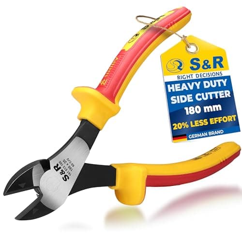 Image of S&R VDE Insulated Diagonal Side Cutter 180mm – 1000V Rated Wire Cutting Pliers | VDE-Tested for Electrical Work