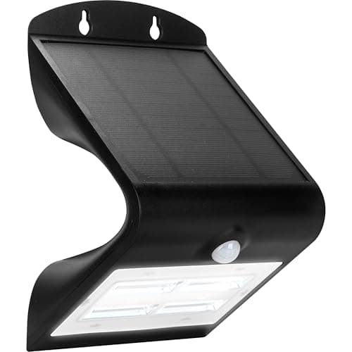 Image of Luceco Solar Powered LED Outdoor Wall Light with PIR Motion Sensor, Security Light, Exterior Lighting, Curved Design, Adjustable, Guardian, Black, IP44, 3.2W,400lm, 4000K, LEXS40B40