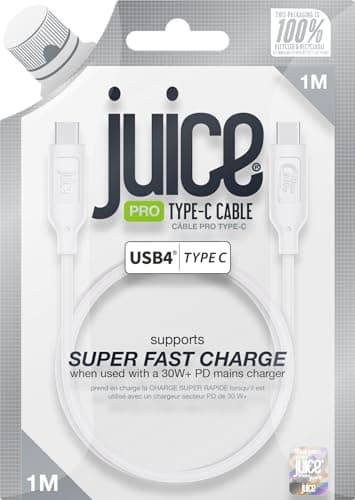 Image of Juice 4.0 Type C cable. Type C to Type C, Fast charging, Durable, iPhone 16, 16 Pro, 15, 15 Pro, Samsung S24 Ultra, S23 Ultra, Sony, Oppo, Nokia, LG, Google Pixel (White)