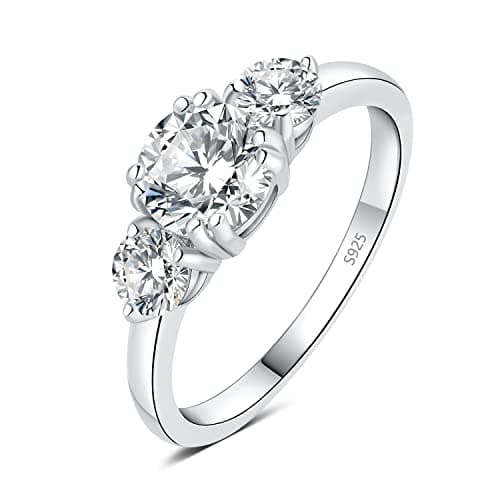 Image of JewelryPalace Classic 3 Stones 1ct Cubic Zirconia Engagement Rings for Women, 925 Sterling Silver Promise Ring for Her, Round Cut Simulated Diamond Anniversary Wedding Rings Size 7