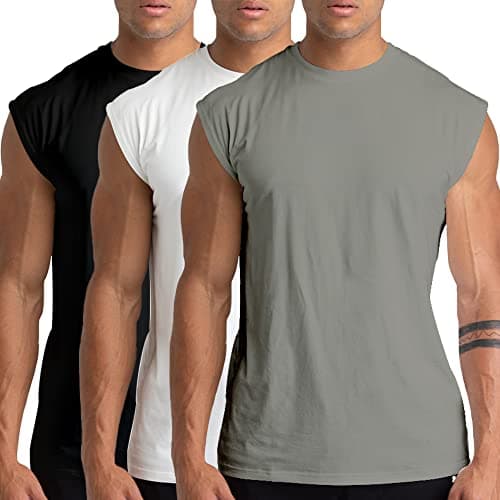 Image of Holure 3 Pack Men's Gym Tank Tops Workout Sleeveless T-Shirts Athletic Muscle Tank Training Bodybuilding Shirts Black/White/Grey 05-M