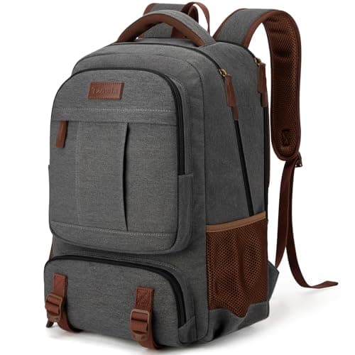 Image of Tzowla Canvas Laptop Backpack Mens Womens,Vintage Travel Work Hiking Backpacks,School College Rucksack Fits 15.6 Inch Computer,Bookbag with USB Charging Port-Dark Grey